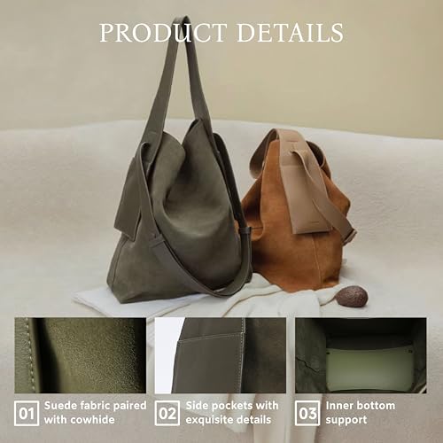 Women's Slouchy Suede Tote Bag - Vintage Large Capacity Shoulder Purse, Commuting Work Crossbody Handbag for Travel4