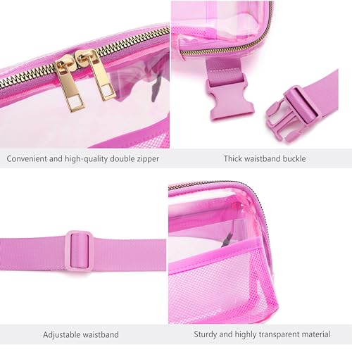 Image of Rose Red Clear Belt Bag Fanny Pack Stadium Approved Crossbody Waist Bag for Women Men with Adjustable Strap for Concerts Sports Travelling Hiking Running