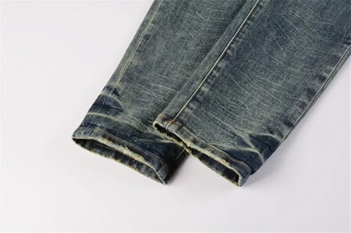 Men's Slim Fit Stretch Jeans Vintage Mid Waist Distressed Washed Comfort Straight Leg Denim Pants3