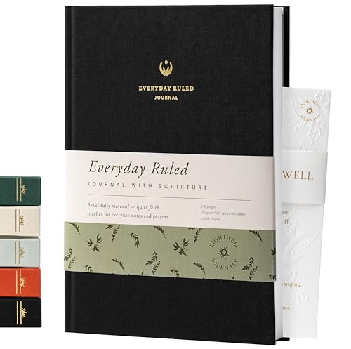 Lightwell Journals Christian Journal Notebook: Lined Writing Journal with Bible Verses Prayer List & Sermon Notes | Ruled Faith-Based Notebook for Women & Men 192 Pages 110gsm Paper (Black)