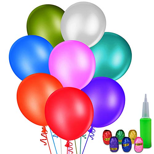 100pcs MOOKLIN Globos de Fiesta de Colores Diversos con Bomba Globos de látex Globos de Fiesta la Boda Cumpleaños Boda Festival o Decoración navideña