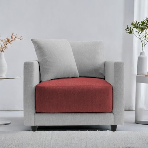 Image of Casaliving Dominic 1 Seater Sofa Set for Living Room (Maroon Grey Fabric) Premium Fabric Sofa