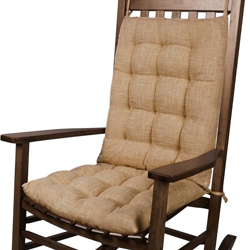 FlyGulls Juego de 2 cojines para silla mecedora para respaldo alto y cojín de asiento, lino caqui