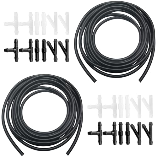 Windshield Washer Hose, Windshield Repair Kit, 2Pcs 4M Washer Fluid Hoses with 24Pcs Hose Connectors for Most Vehicle Windshield Washer Tubing, Car Wash Kits for Connecting Car Water Pumps and Nozzles