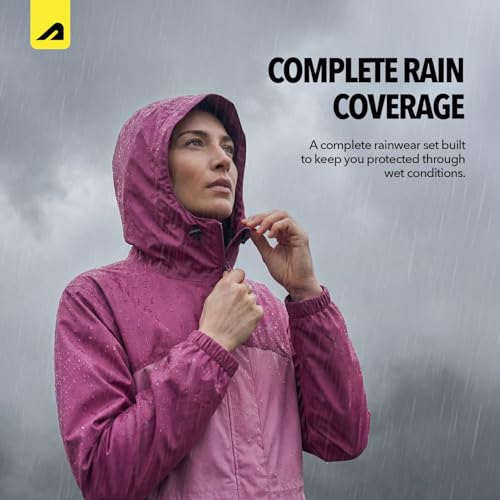 Image of Boldfit Rain Coat Set for Women Waterproof Rainwear for Women Top & Bottom Combo Easy Adjustable Rain Coat Waterproof Outdoor Rainwear for Girls- Purple, M-L