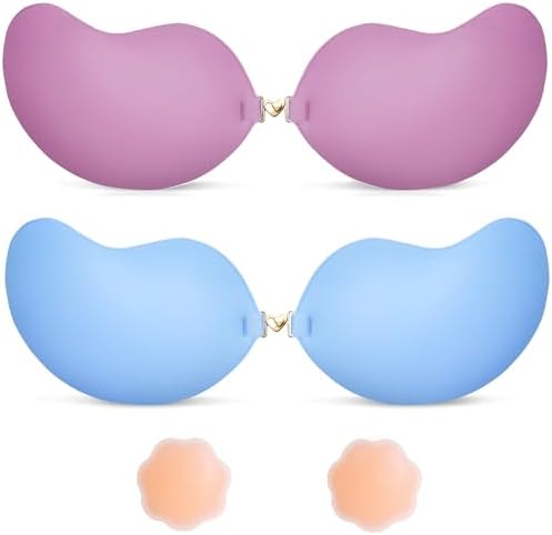 Invisible Sticky Bra Strapless Adhesive Bras Silicone Stick on Push Up Seamless Reusable Backless Bra for Women 2pack