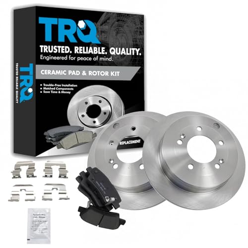Image of TRQ Rear Brake Pad and Rotor Set Ceramic Solid Rotors | For 2010 Hyundai Azera 2007-2009 Kia Amanti
