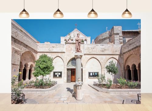 LidyMini 5x3ft Fabric Nativity Site Backdrop Church of the Nativity Courtyard Photography Background for Religious Event Decorations Banner Photo Studio Props