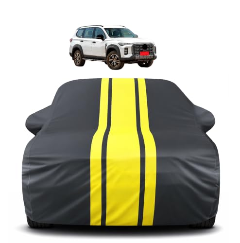 Image of Auto Hub Car Cover Compatible with MG Majestor with Mirror Pocket, Soft Cotton Lining, Majestor Car Cover Waterproof - Yellow-Black