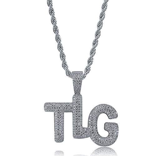 GUCY Hip Hop Rapper The Lil Pump Iced Out TLG Pendant with Simulated Diamond Micropaved (SILVER)