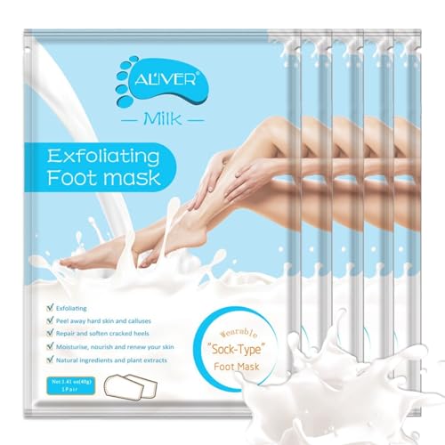 P-Beauty Mascarilla para pies con extracto de leche, exfoliante exfoliante para pies, para eliminar la piel áspera, callos y grietas, nutritiva e hidratante, cuidado natural de los pies, para pies