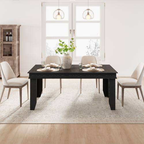 Image of GarveeHome Farmhouse Dining Table for 6-8 People, 71 in Long Kitchen Tables with Wooden Sturdy Frame, 6 ft Large Rectangular Dinner Table for Dining Room, Kitchen, Black, 63 inch Non-extendable