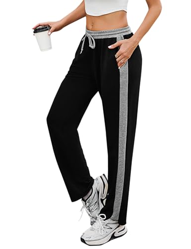 Litherday Pantalón Chándal Mujer Algodón Pantalones Deportivos Casuales con Bolsillos Cordón Jogger de Cintura Elástica y Ajustable Largos Pantalon para Yoga Jogging