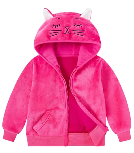 RAISEVERN Toddler Fleece Jacket Hooded with Cat Ears Cute Winter Zip-up Coat for Girls Boys Warm Casual 1-5T