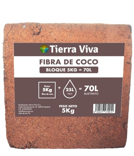 Fibra de Coco Orgánica   Bloque de 5kg 70L   Sustrato ecológico huerto Urbano, semilleros, Grow y vermicomposteras