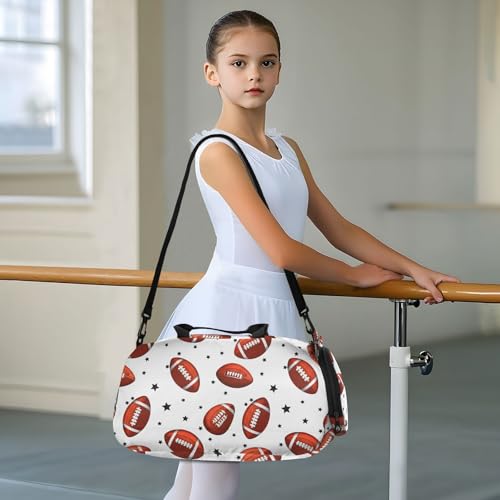 Stars Football White Kids Travel Duffel Bag for Boys Girls Overnight Weekend Tote Bag with Shoes Compartment for Dance Gym Sports 6