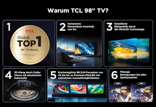 TCL 98P743 98-Zoll-4K-Fernseher, WCG, UHD, HDR PRO, 144Hz, Motion Clarity PRO, Dolby Vision IQ. Dolby Atmos, AIPQ, Game Master Pro 2.0, Smart TV unterstützt von Google TV, Kompatibel mit Alexa – Bild 3