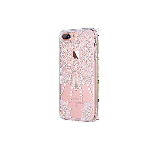 Clear iPhone 7 Case for girls, iPhone 8 Case,LUHOURI White Henna Mandala Floral Case, Transparent Plastic with Clear TPU Bumper Protective Back Phone Case Cover for iPhone 7/iPhone 8 (4.7 Inch)