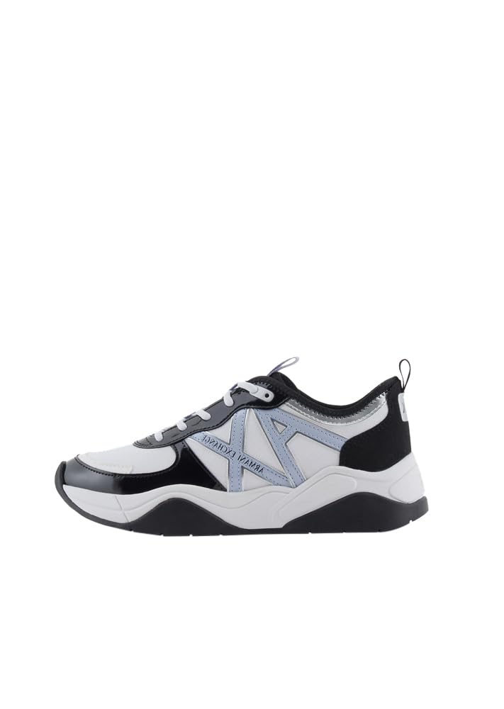 Armani Exchange Women's Cher, Side Logo, Colour Contrasts Sneaker, Op.White + Black, 2.5 UK
