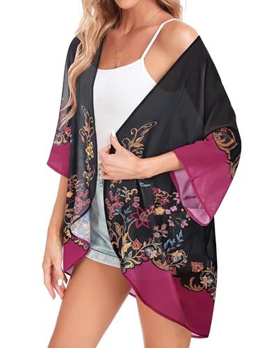 Image of Women Kimono Cardigans Casual Summer Tops Cover up Open Front Floral Print Resort Wear 2026