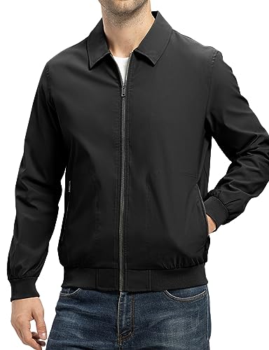 Tbmpoy Mens Lightweight Jackets Casual Stylish Windbreakers For Men Light Track Jacket Laydown Collar Fall Golf Coats Black L thumb #1