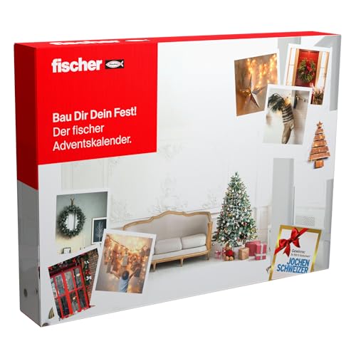 fischer Adventskalender 2025 – 24 praktische Befestigungslösungen für kreative Heimwerker, Bastler und DIY-Fans, Mix aus Dübeln, Schrauben, Bits, Bohrern und mehr, 145-teilig