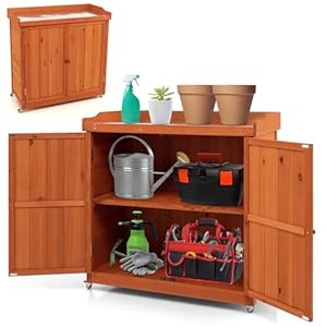 HOMASIS Gartenschrank Pflanztisch mit Rollen