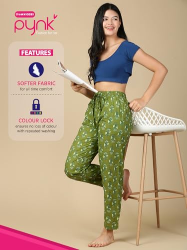 Image of PYNK by Lux Cozi Women's Cotton Printed Palazzo Pyjama Relaxed Lounge Pants | Super Soft Comfortable | Loungwear Pyjama Pant-Pack of 1