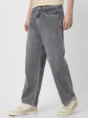 Image of Neostreak Men's Loose Baggy Fit Heavy Washed Jeans Non-Stretchable