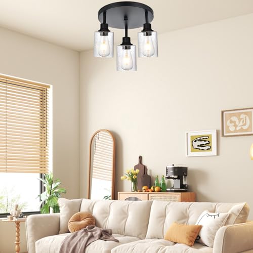 Image of 3 Light Modern Track Lighting with Flexibly Rotatable Light Head, Black Track Lighting Fixtures Ceiling Industrial Kitchen Round Ceiling Spotlight for Home Dorm Dining Room Hallway Closet