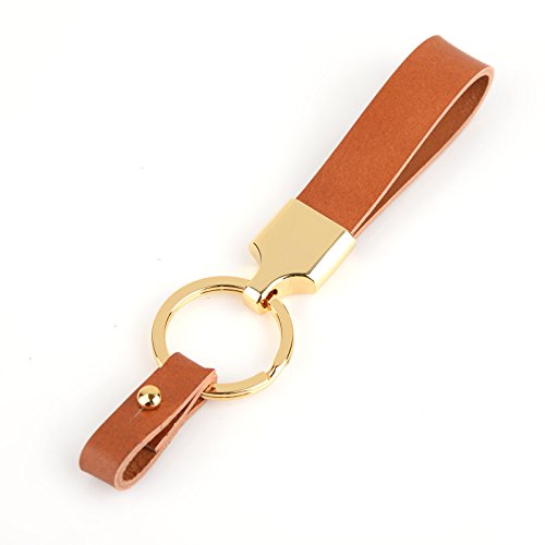 Richbud Vegetable Leather Valet Car Keychain POB Handcraft Key Ring Lanyard Handmade-Gold (Tan)