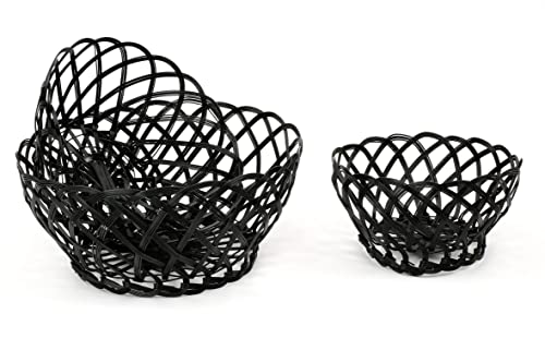 Image of Wire Metal Black Fruit Bowls for Table Centerpiece - Set of 3 - Modern Stylish Decorative Fruit Bowls for Kitchen Counter, Fruit Basket Perfect for Dining Table, Kitchen, Easter - 10, 8, 6 Inch