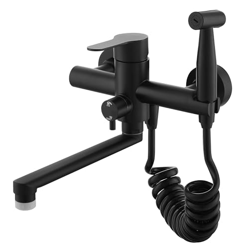 Robinet De Cuisine Montage Mural Acier Inoxydable 304 De Qualité Alimentaire Avec Pistolet Et 2 Types De Jet D'eau évier Mitigeur Mural Pivotant à 360°...