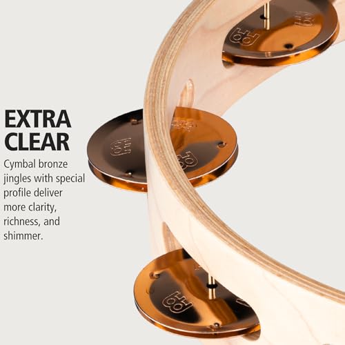 Meinl Percussion Artisan Wood Tambourine - 1-Row Tambourine - 10-inch Diameter - Maple / Bronze, Natural (AE-MTA1BO) - Image 3