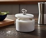 KLEO Marmor Salz und Gewürzhalter mit Deckel | Kleiner Behälter | Stein Salzbox / Kanister für Küche und Esszimmer | Saunf Halter (Weiß)