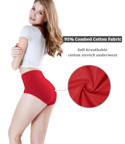 wirarpa Unterhosen Damen Baumwolle Frauen Unterwäsche Hohe Taille Slips Hoher Taillenslip 4er Pack Schwarz, Aprikose, Rot, Weiß X-Small 4