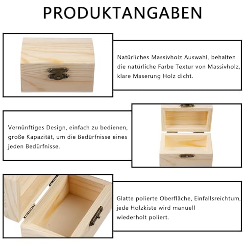 Huamirra Holzkiste Klein, 6 Stück Schatztruhe Truhe, Mini Schatztruhe aus Holz, Rechteckige Holzschatzkiste, DIY Kleine Holzkiste, Schatzkiste mit Deckel, Geeignet Zum Aufbewahren