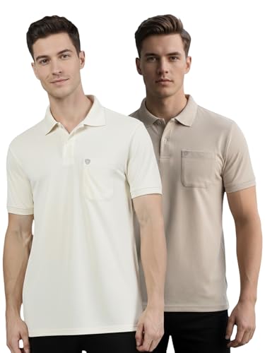Image of Lux Cozi Men's Cotton Blend Polo T-Shirt with Chest Pocket | Collar T-Shirts for Men | Half Sleeves | Plain - Regular Fit (Pack of 2)