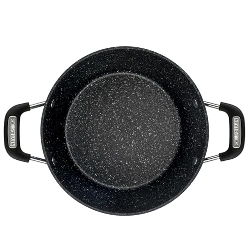 Scoville NEVERSTICK 24cm Stock Pot with Lid, Small Non-Stick Deep Cooking Pot, 3.5L, Suitable for All Hobs Including Induction, Cool Touch Handles, Dishwasher Safe, PFOA Free, Aluminium, Black