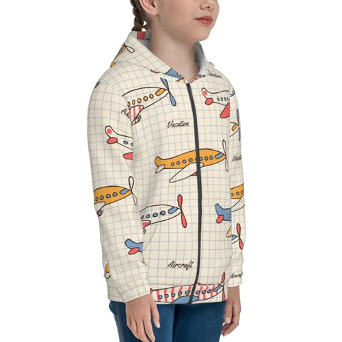Striped Vintage Planes Kids Pullover Hoodies Boys Zip Up Sweatshirts Girls Athletic Clothes with Pocket4