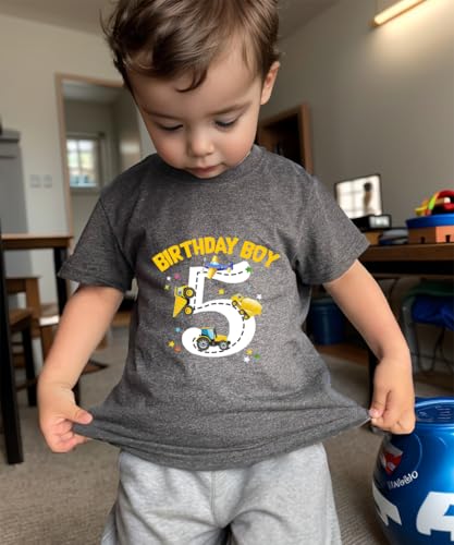 2-6 Years Boys Birthday Shirts Toddler Bday Construction Graphic Cotton Short Sleeve T-Shirt4