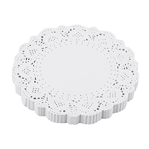 DECORA 7.5 inch White Round Paper Lace Doilies for Tea Party and Wedding