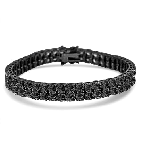 25+ Grams VVS1/D 6.75 Cwt. Onyx Simulated Diamond Solitaire Prong Set14K Black Gold Finish Crystal Premium Zirconia 8mm 2 Row Unisex Tennis Link Chain Bracelet