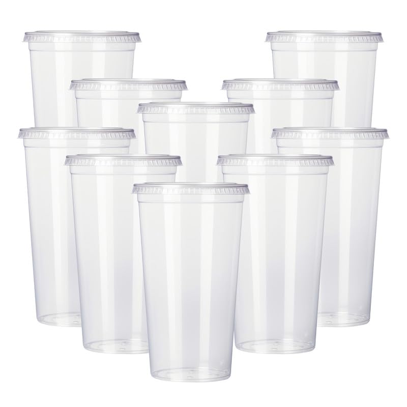 Disposable Plastic Smoothie Milkshake Slush Cups(14oz) with Lids, Reusable and Durable Party Glass for Beer, Water, & Juice, Ideal for Weddings, Birthdays, Christmas and Occasional Events, 600pcs