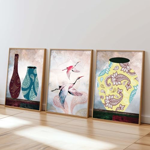 Image of kotart Set of 3 Framed Paintings for Wall Decoration Abstract Paintings Modern Art Wall Painting for Living Room Bedroom - Paintings with Frame (Art 9, 10x13 inch)