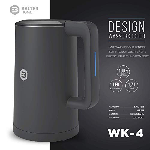 Balter Wasserkocher Edelstahl WK-4, 1,7 Liter, elektrischer Wasserkocher, Doppelwand Design, BPA frei, LED, Teekocher… – Bild 3