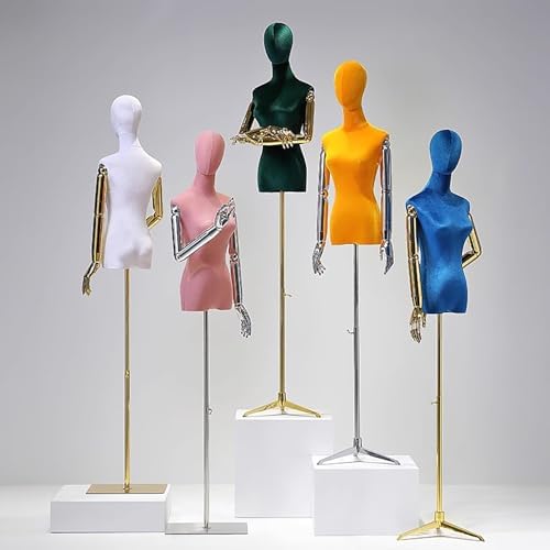 Adjustable Female Mannequin Stand with Head, Metal Arms & Base - Red Electroplated Dress Form for Clothing Display, Fashion Showcase, Tailoring & Retail Use