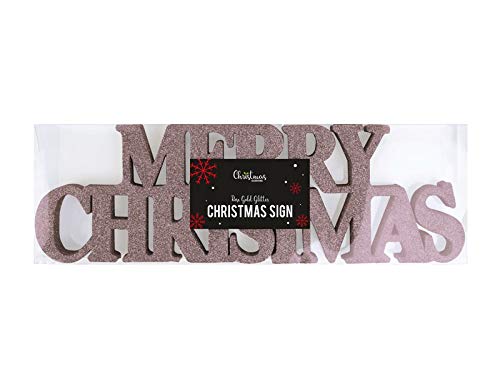 HomeFixFestive Rose Gold Merry Christmas Glitter Sign 10cm x 32cm