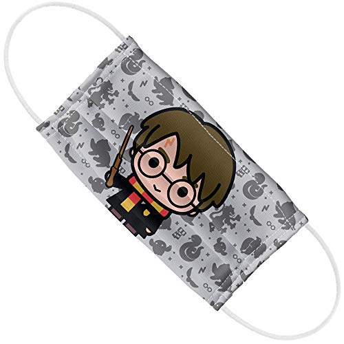 Harry Potter Harry Chibi and Pattern 1-Ply Reusable Face Mask Covering with Adjustable Nose Wire, Unisex