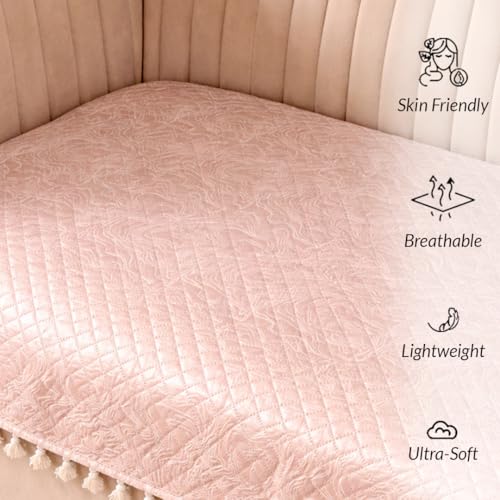 Image of HOMEMONDE 2 Seater Quilted Velvet Printed Sofa Cover with Tassels |Soft, Durable & Premium Fabric with Tassels | Sofa Cover Mats for Living Room, Bedroom & Office (76 X 122 CM, Opaline Drift)